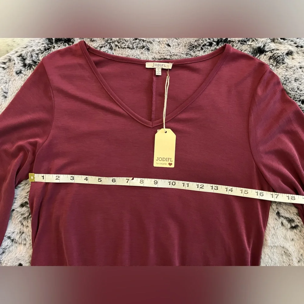 NWT Jodifl Burgundy Long sleeves Dress Boutique Size Small Pockets Midi Casual - Picture 9 of 15